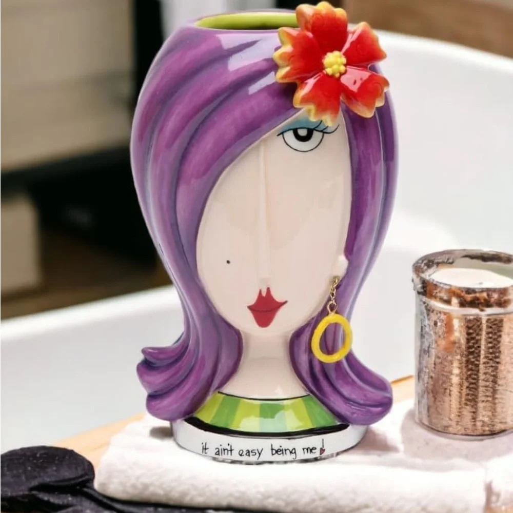 StealStreet Purple Ceramic Makeup Brushes Holder Vase